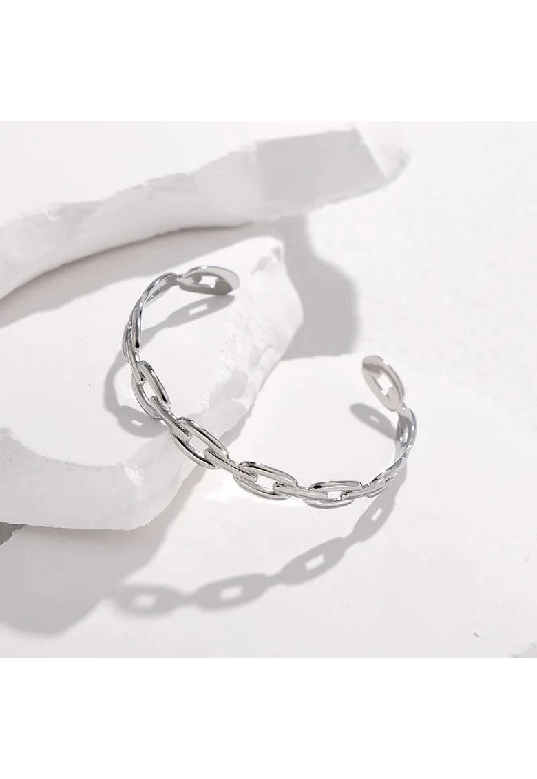 Bratara argintie - din otel inoxidabil - suflata cu aur 18k - forma de zale imbinate - Dalia C10