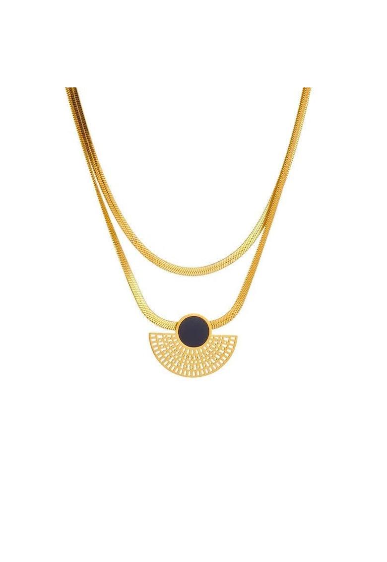 Colier auriu - din otel inoxidabil - suflat cu aur 18k - in 2 straturi - cu piesa contemporana - Dolly C12