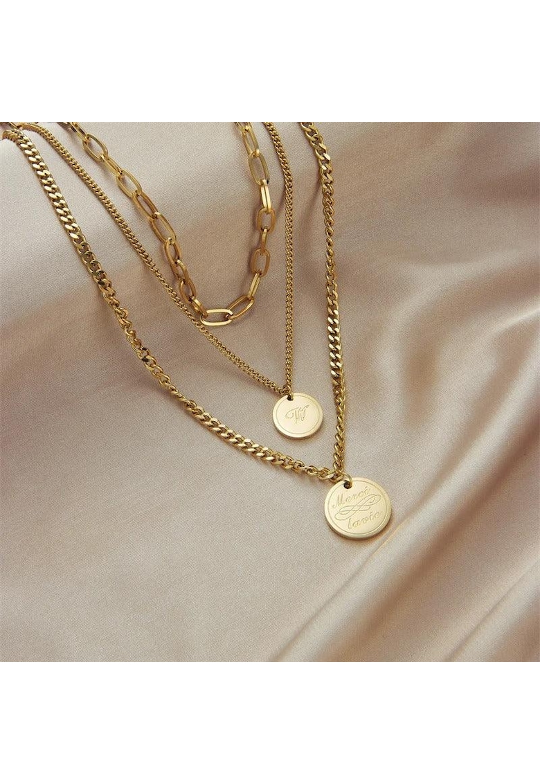 Colier auriu - din otel inoxidabil - suflat cu aur 18k - in 3 straturi - cu banuti - Doreen C12