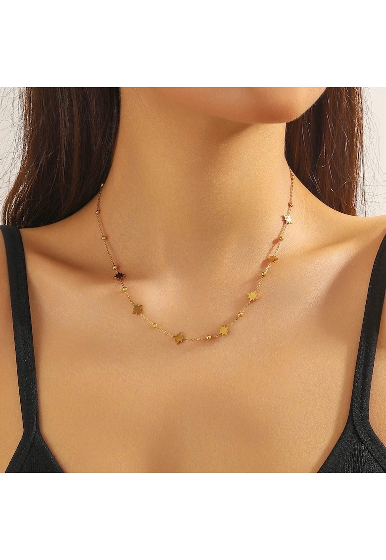 Colier auriu - din otel inoxidabil - suflat cu aur 18k - cu stelute - Elisha C2