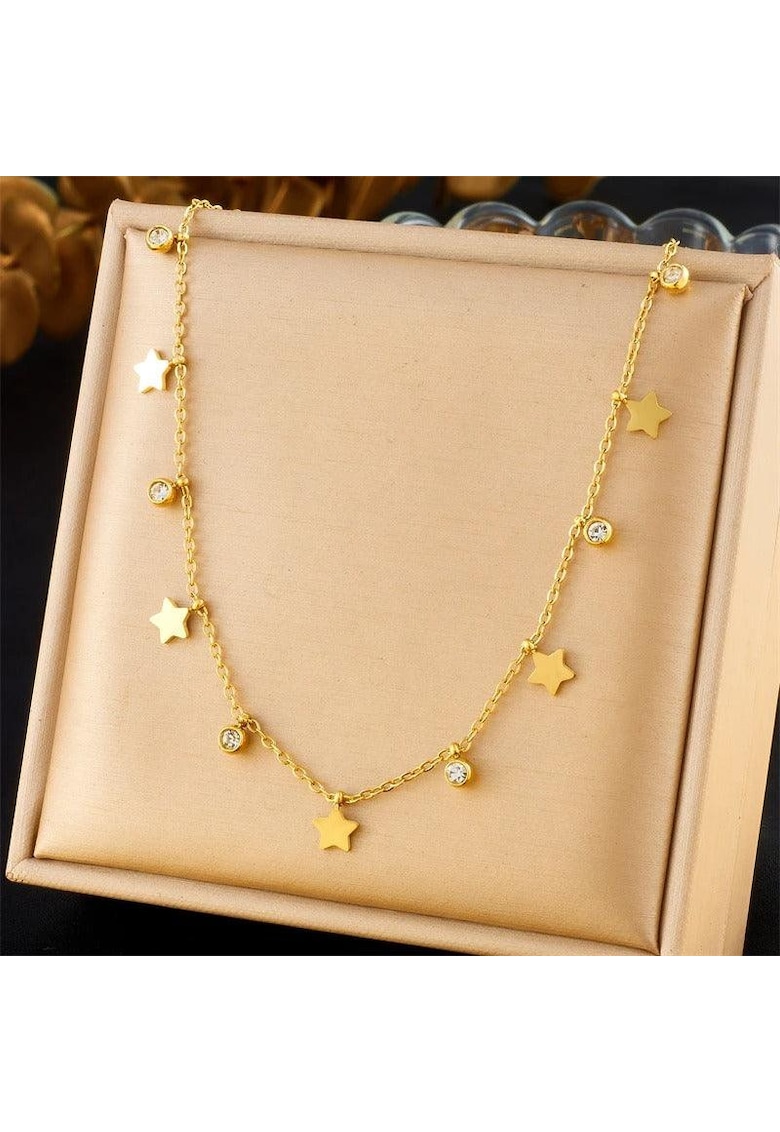 Colier auriu - din otel inoxidabil - suflat cu aur 18k - cu pietre si stelute - Elanda C2