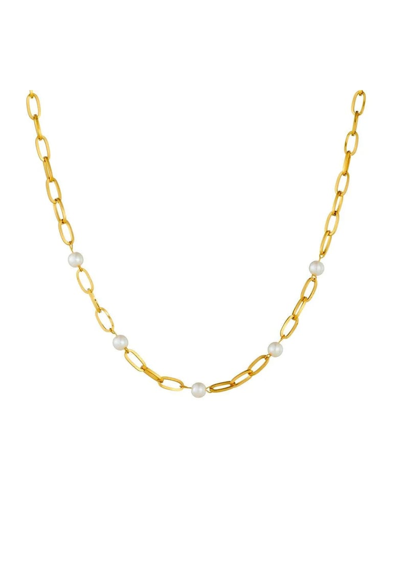 Colier auriu - din otel inoxidabil - suflat cu aur 18k - cu zale si perlute - Elija C2