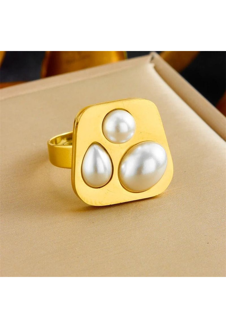 Inel auriu - reglabil - din otel inoxidabil - suflat cu aur 18k - cu perle - Cissy C4