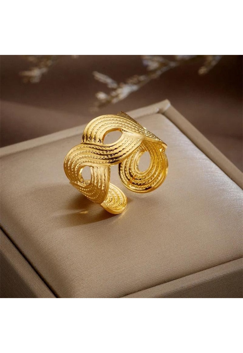 Inel auriu - reglabil - din otel inoxidabil - suflat cu aur 18k - forma impletita - Cira C4