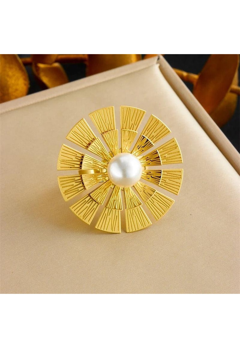 Inel auriu - reglabil - din otel inoxidabil - suflat cu aur 18k - forma de soare - Clarita C4