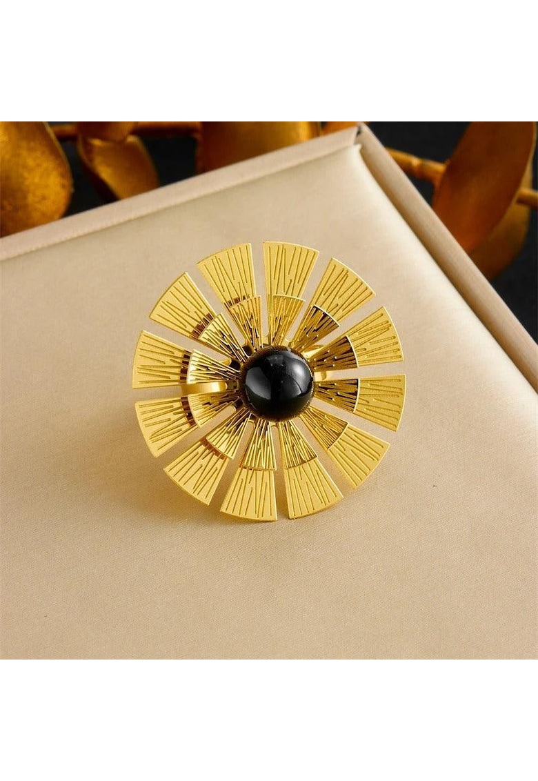 Inel auriu - reglabil - din otel inoxidabil - suflat cu aur 18k - forma de soare - Clarice C4