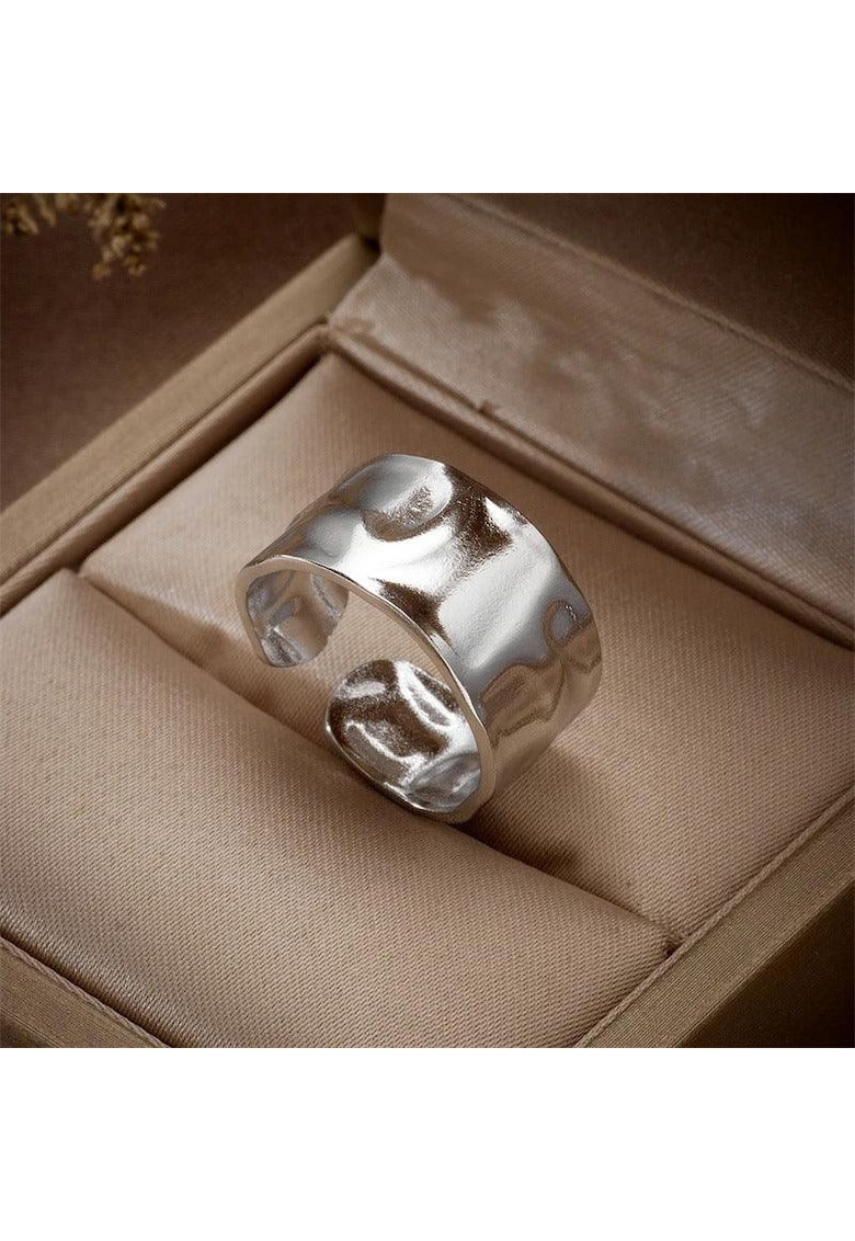 Inel argintiu - reglabil - din otel inoxidabil - suflat cu aur 18k - textura sifonata - Claude C4