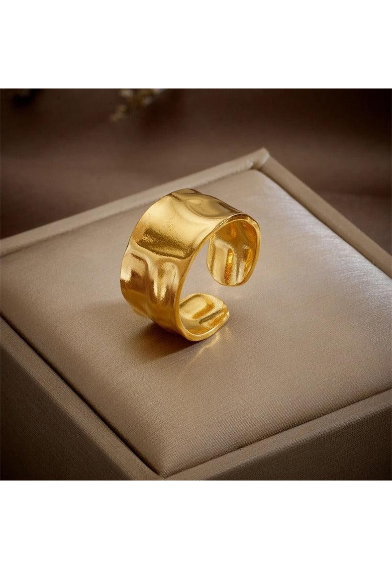 Inel auriu - reglabil - din otel inoxidabil - suflat cu aur 18k - textura sifonata - Cleopatra C4
