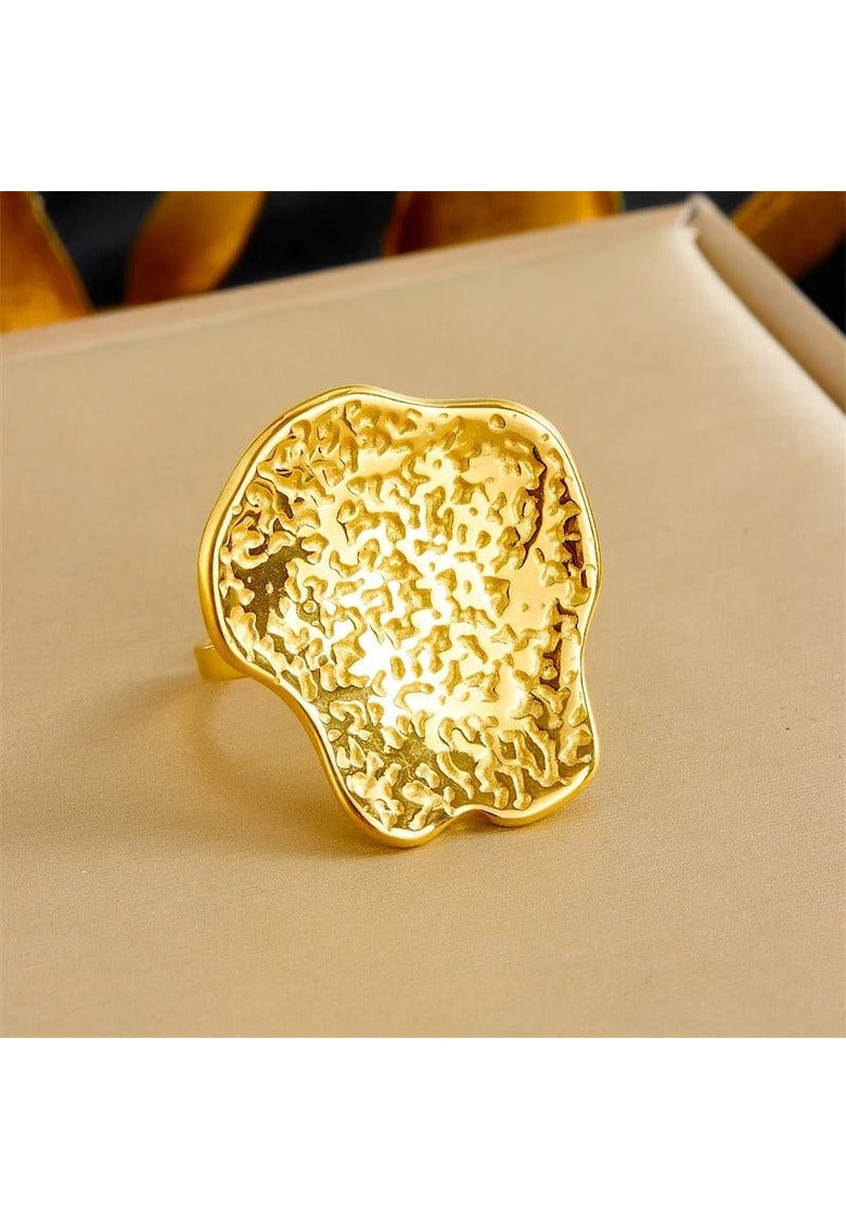 Inel auriu - reglabil - din otel inoxidabil - suflat cu aur 18k - texturat - Clodette C4