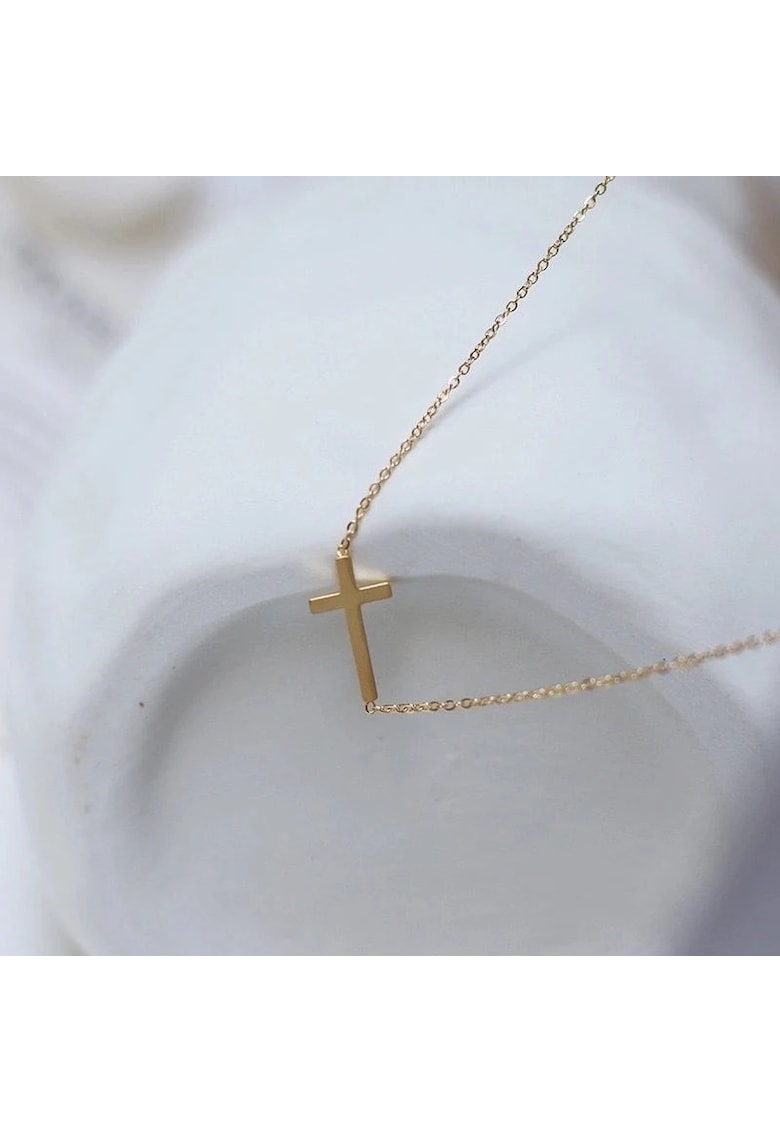 Colier auriu - din otel inoxidabil - suflat cu aur 18k - cu cruciulita delicata - Henki C3
