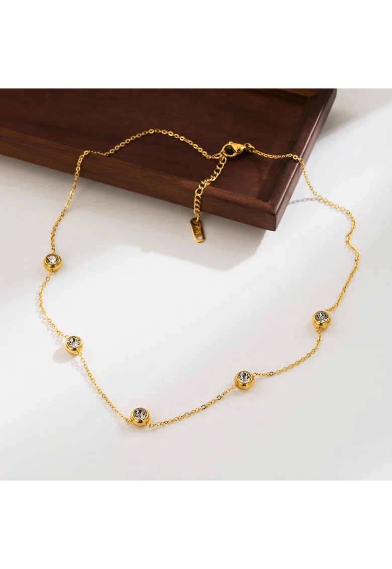 Colier auriu - din otel inoxidabil - suflat cu aur 18k - cu pietre din zirconiu - Henrieta C3