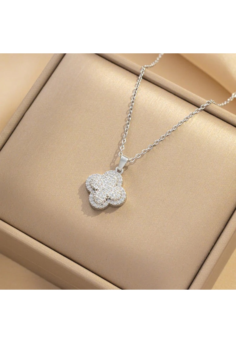 Colier argintiu - din otel inoxidabil - suflat cu aur 18k - cu pietre din zirconiu - Hera C3