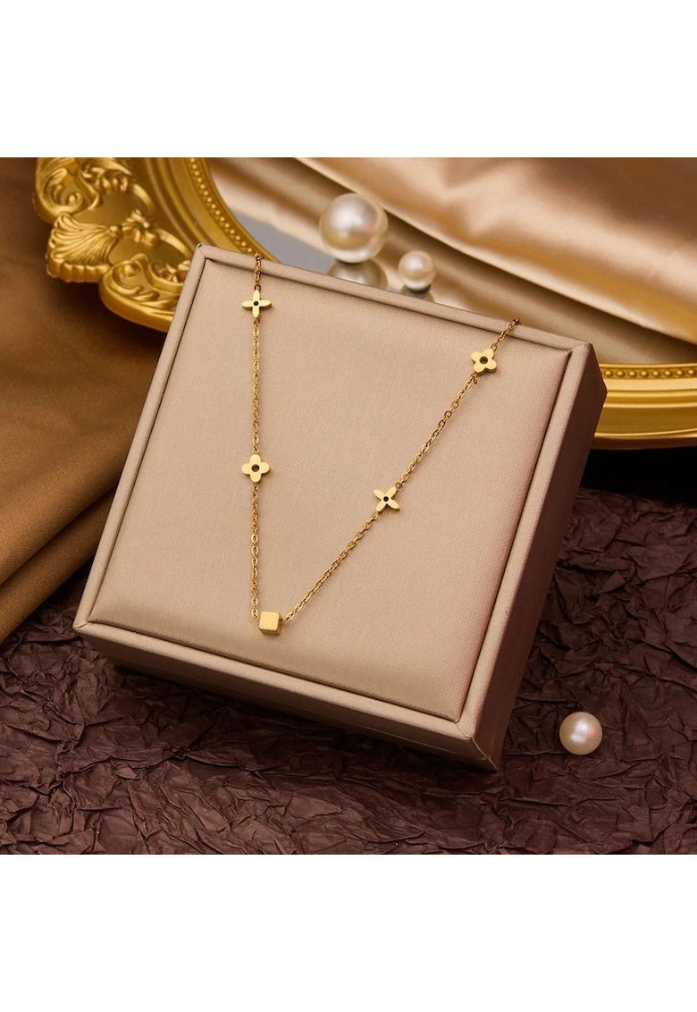 Colier auriu - din otel inoxidabil - suflat cu aur 18k - cu piese in forma de trifoi delicat - Ingelina C4