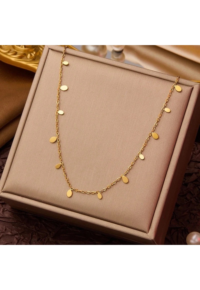 Colier auriu - din otel inoxidabil - suflat cu aur 18k - cu piese ovale - Ingrid C4