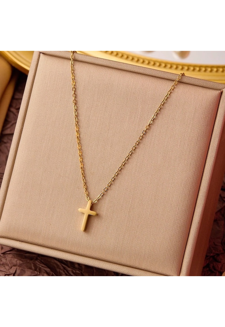 Colier auriu - din otel inoxidabil - suflat cu aur 18k - cu pandantiv cruciulita - Inna C4