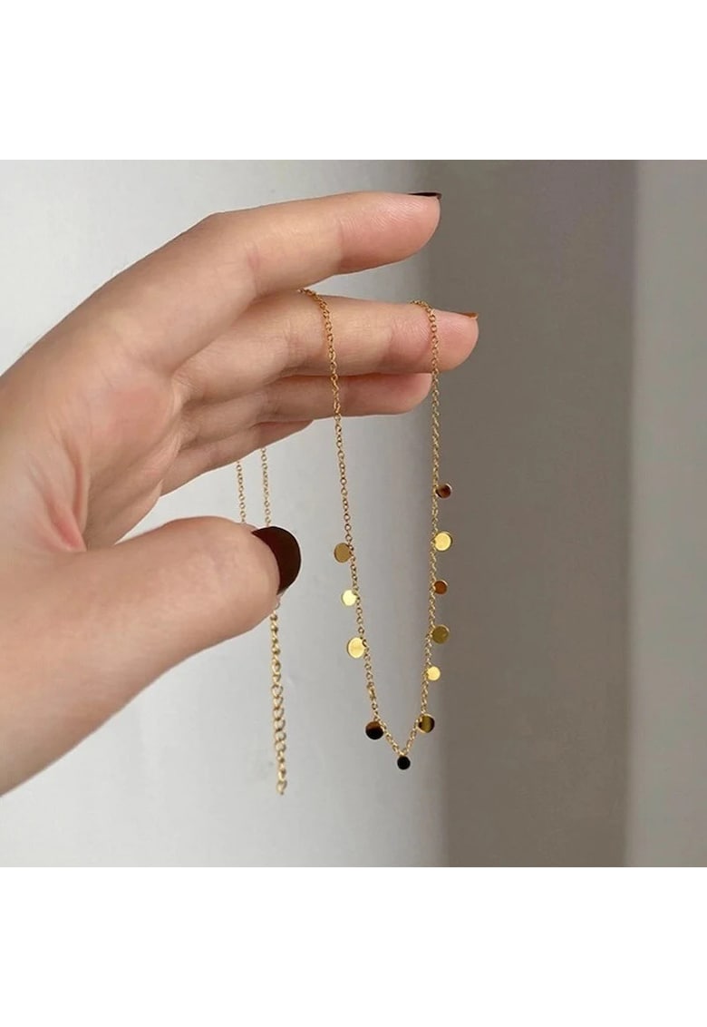 Colier auriu - din otel inoxidabil - suflat cu aur 18k - cu banuti rotunzi - Inny C4 OUT