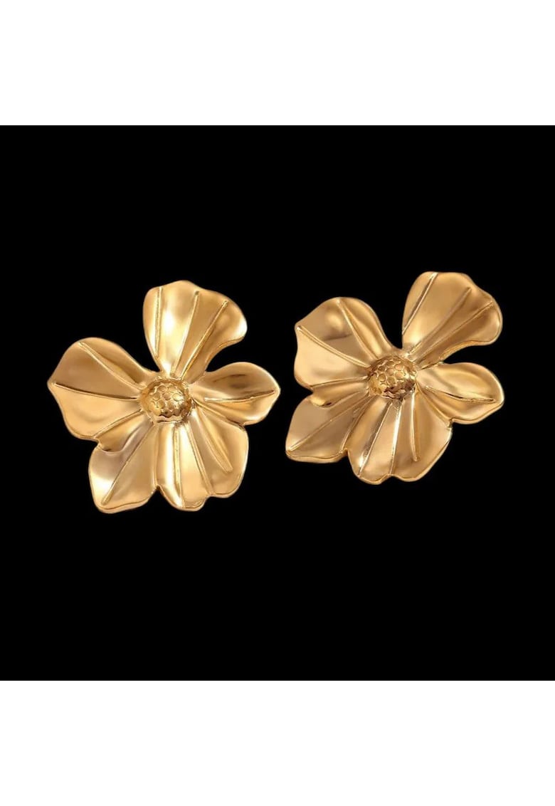 Cercei aurii - din otel inoxidabil - forma de floare - suflati cu aur 18k - Golla C2