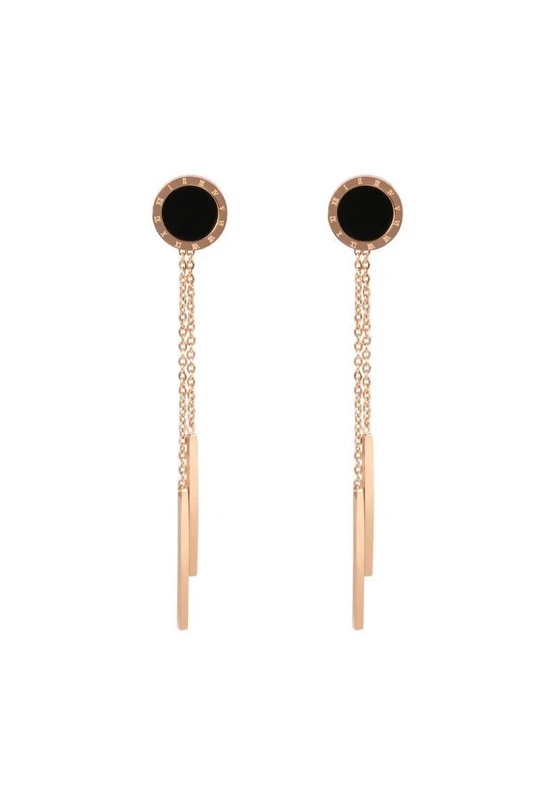 Cercei rose gold - din otel inoxidabil - lungi - cu cerculete - suflati cu aur 18k - Franca C1