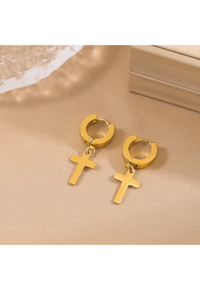 Cercei aurii - din otel inoxidabil - forma de cruciulite - suflati cu aur 18k - Forsete C1