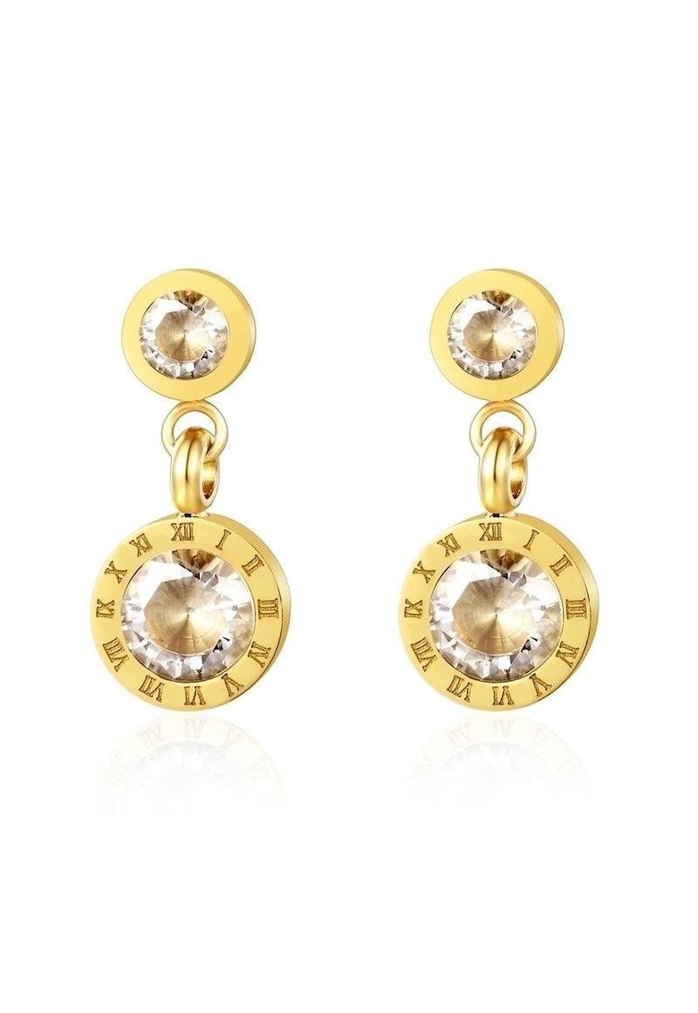 Cercei aurii - din otel inoxidabil - lungi - cu pietre din zirconiu - suflati cu aur 18k - Francy C1