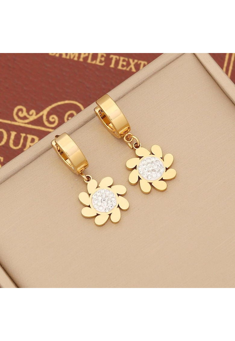 Cercei aurii - din otel inoxidabil - cu floricele - suflati cu aur 18k - Gaby C1