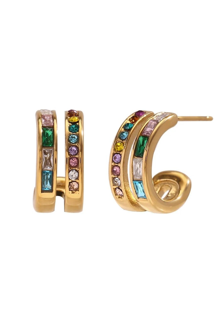 Cercei aurii - din otel inoxidabil - cu pietre colorate din zirconiu - suflati cu aur 18k - Gabriela C1
