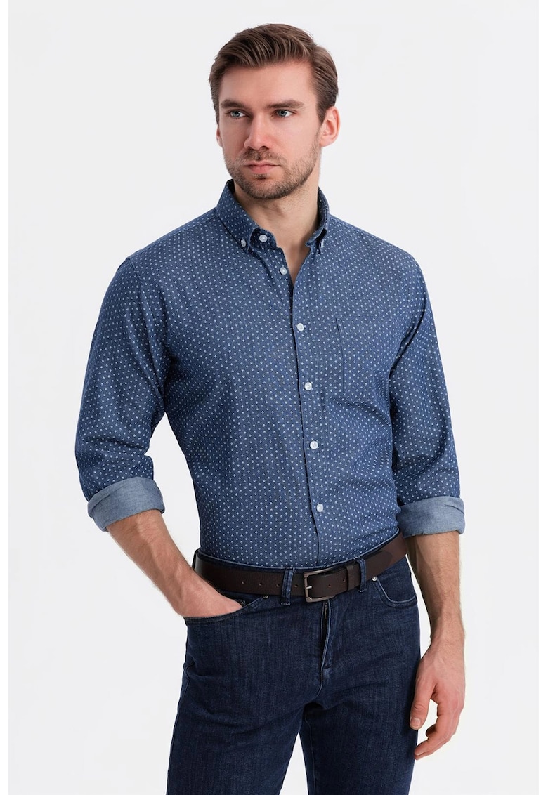 Camasa din material chambray cu imprimeu grafic