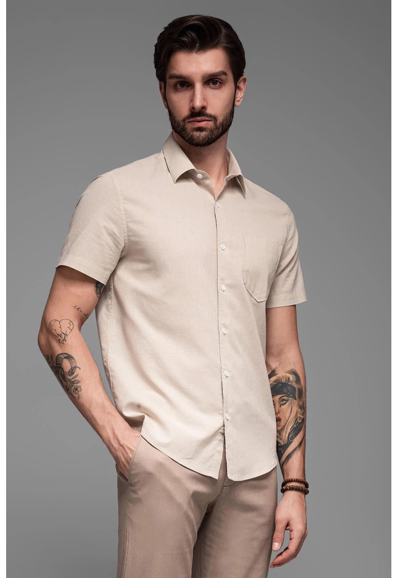 Camasa din in si bumbac cu maneci scurte Camasa din in si bumbac cu maneci scurte