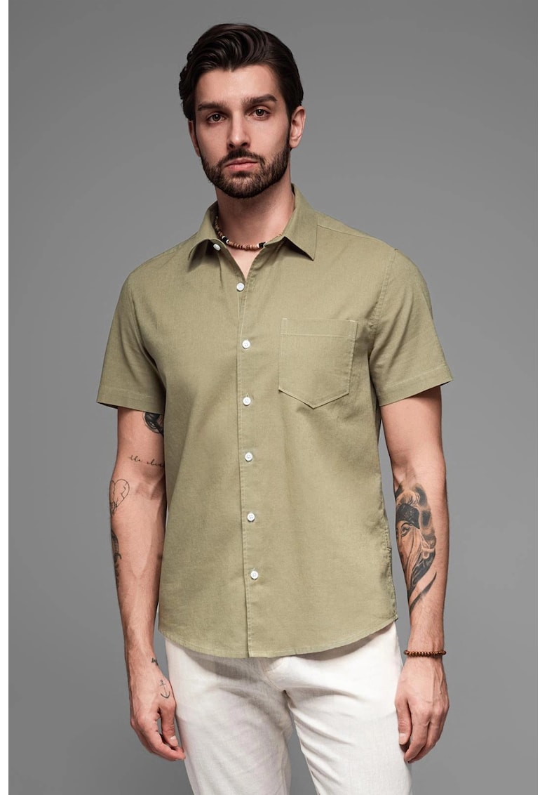 Camasa din in si bumbac cu maneci scurte Camasa din in si bumbac cu maneci scurte