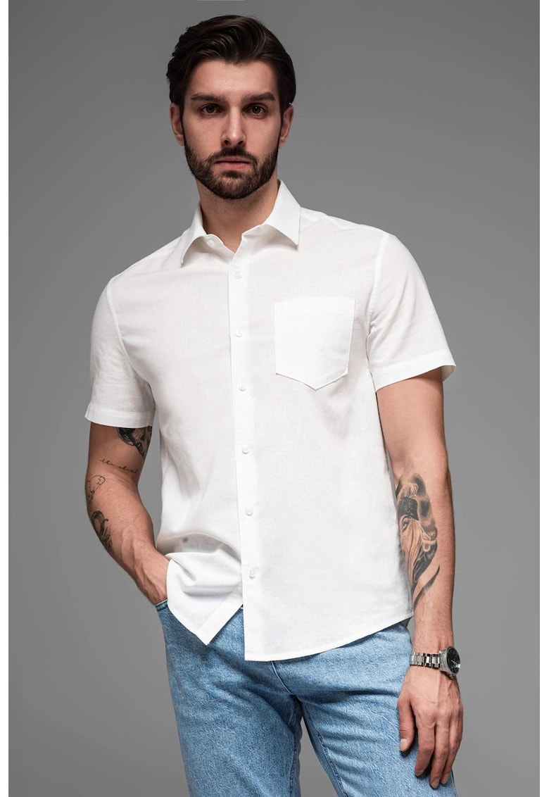 Camasa din in si bumbac cu maneci scurte Camasa din in si bumbac cu maneci scurte