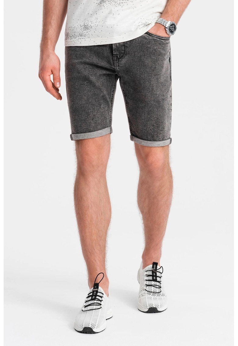 Blugi scurti cu talie joasa - Gri inchis melange