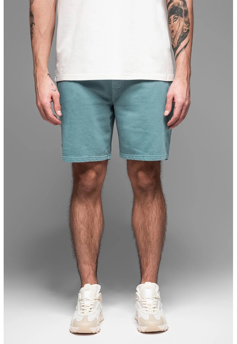 Pantaloni scurti din amestec de bumbac cu buzunare laterale - Turcoaz