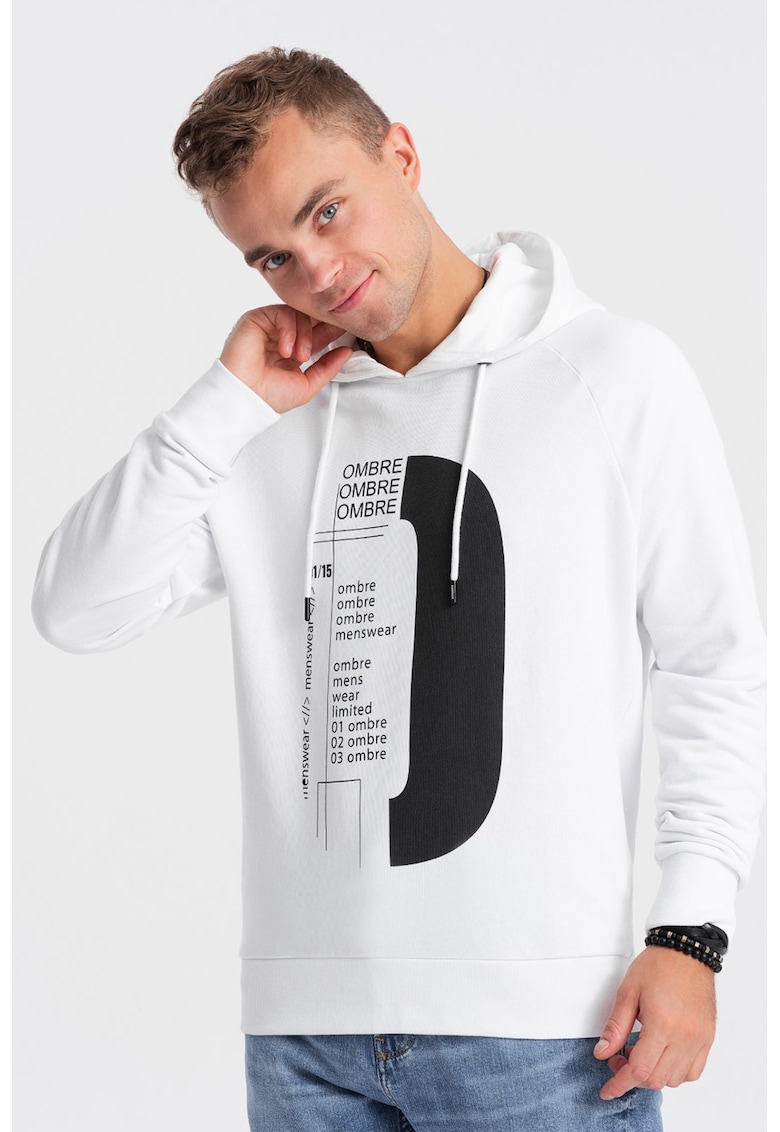Hanorac cu imprimeu logo - Alb/Negru