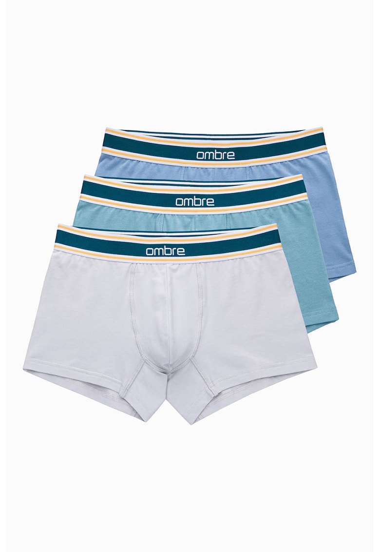 Set de boxeri din amestec de bumbac - 3 perechi - Gri deschis/Turcoaz/Albastru lavanda