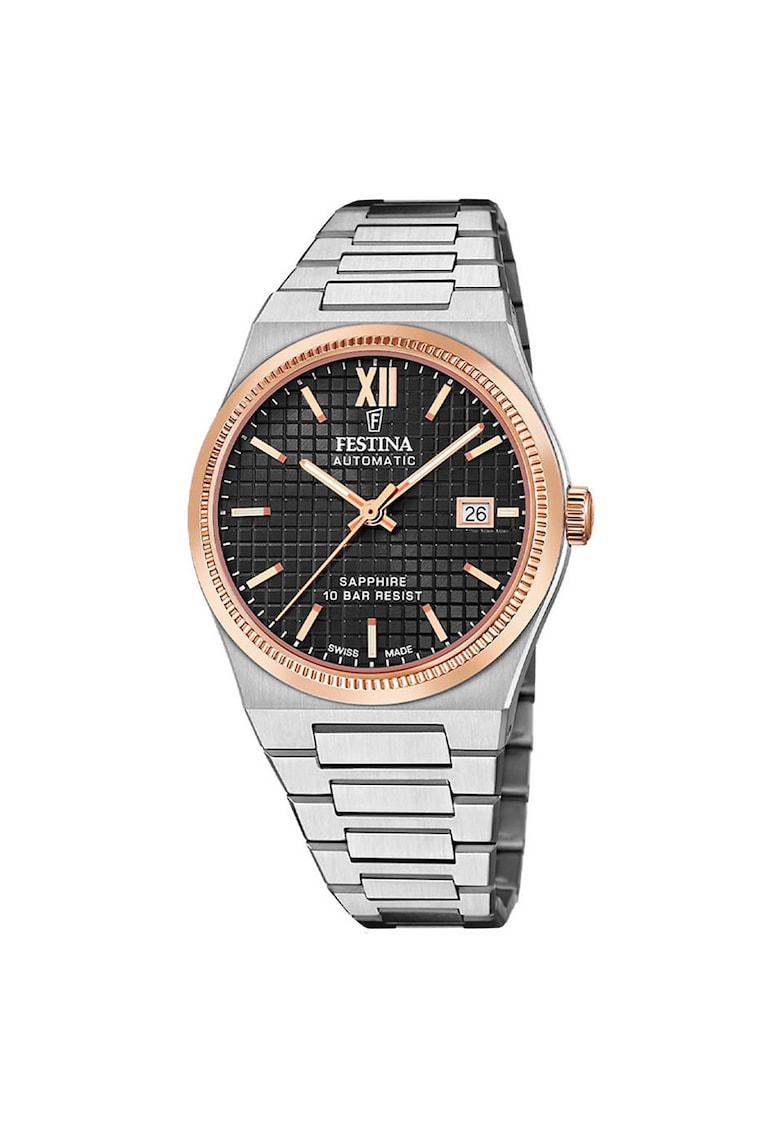 Ceas barbatesc F20030-3 - bratara din otel - 40mm - rezistent la apa 100m - argintiu/auriu