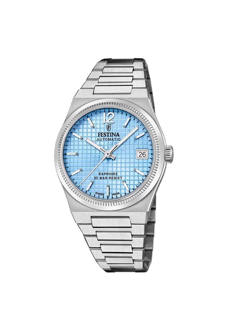 Ceas dama F20029-2 - bratara din otel - carcasa rotunda - 35mm - rezistent la apa 100m - argintiu/albastru