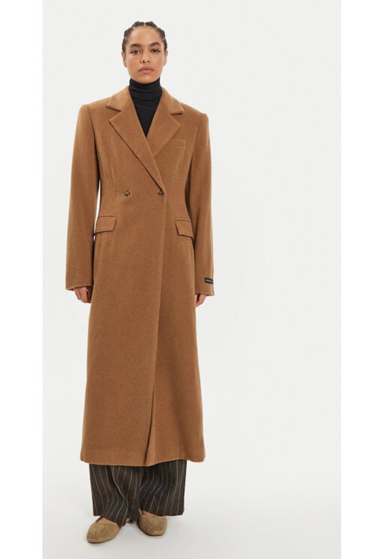 Palton dama -  304550447 - Lana/Poliester reciclat - Maro