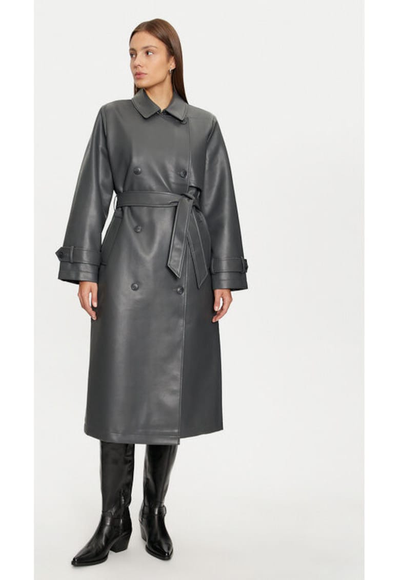 Trench dama - 304509384 - Piele ecologica - Gri - Gri