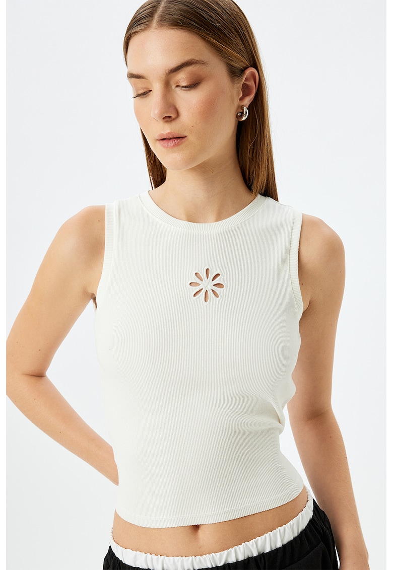 Top crop cu decolteu rotund - Alb