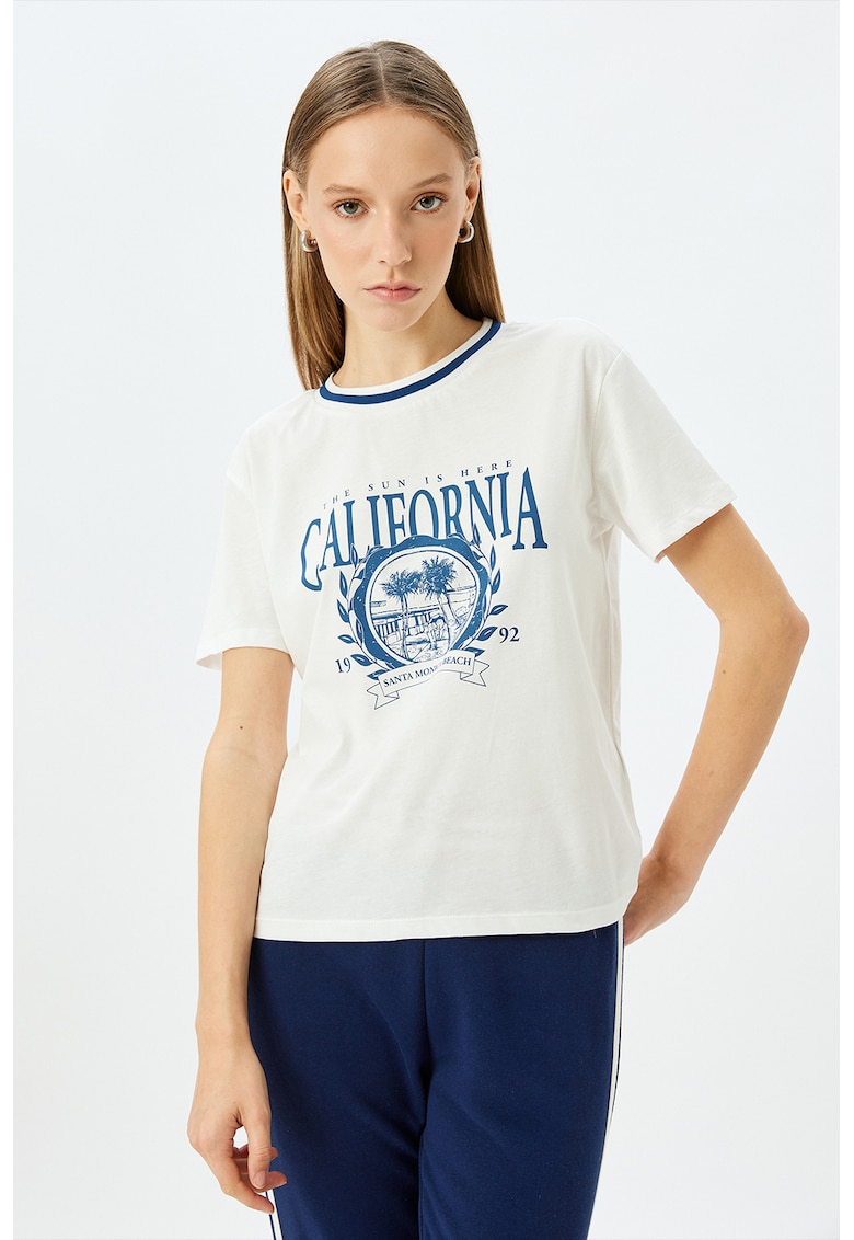 Tricou cu imprimeu grafic - Alb/Albastru