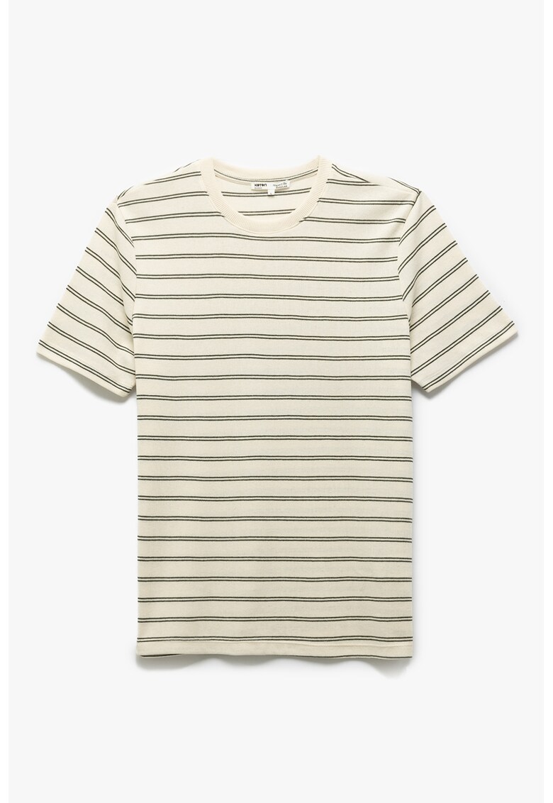 Tricou cu decolteu la baza gatului si model in dungi - Negru/Crem