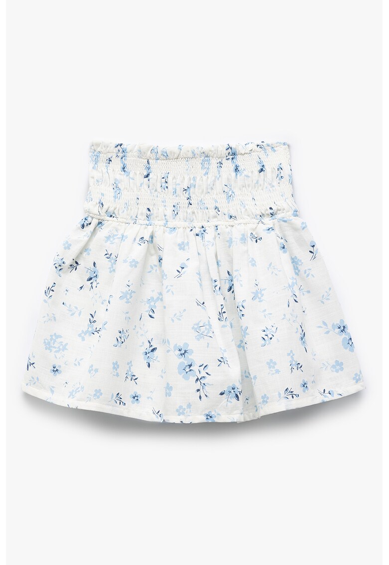 Fusta de bumbac cu model floral - Albastru pastel/Alb murdar
