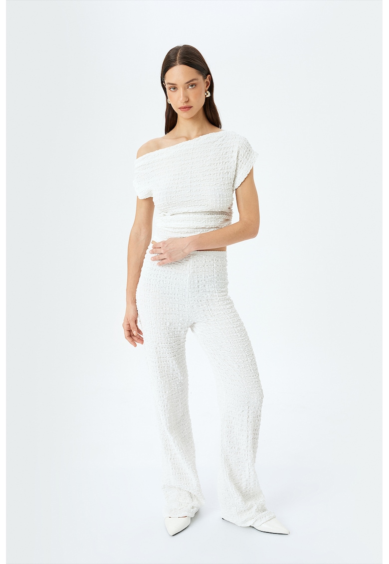 Top crop texturat - Alb optic