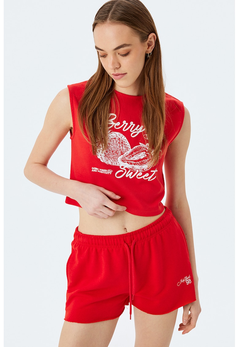 Top crop din amestec de bumbac cu imprimeu