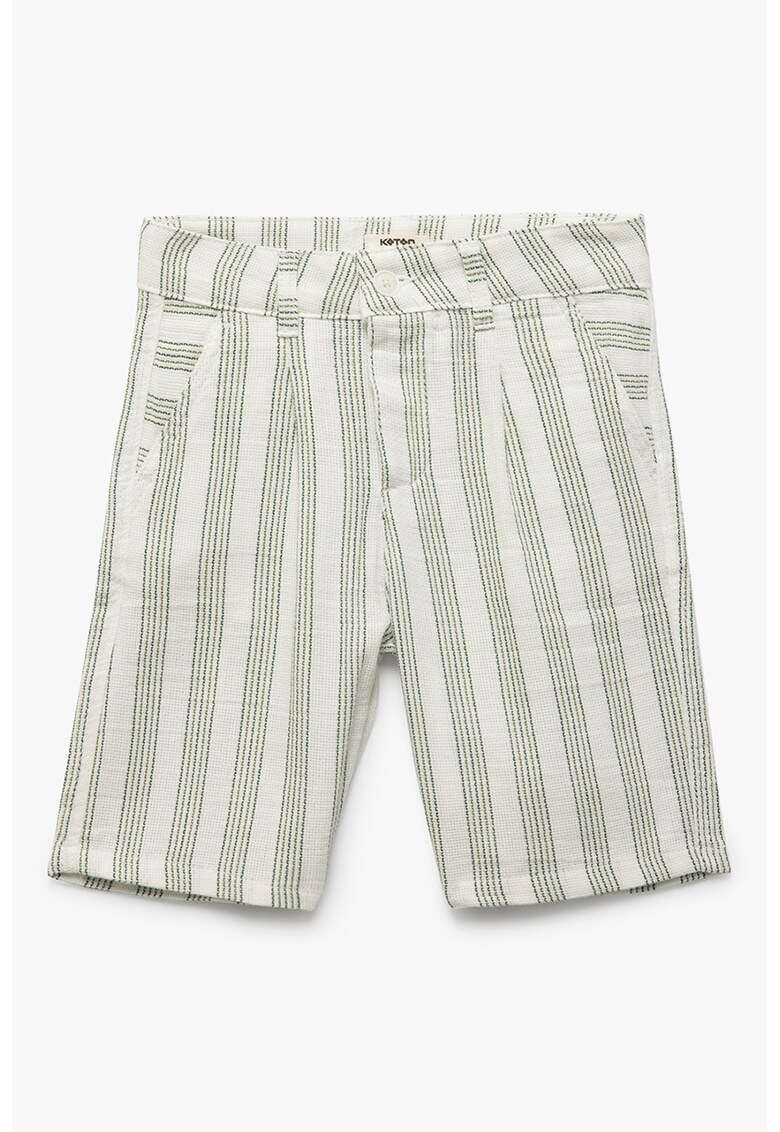 Pantaloni scurti cambrati cu dungi - Crem/Verde fistic