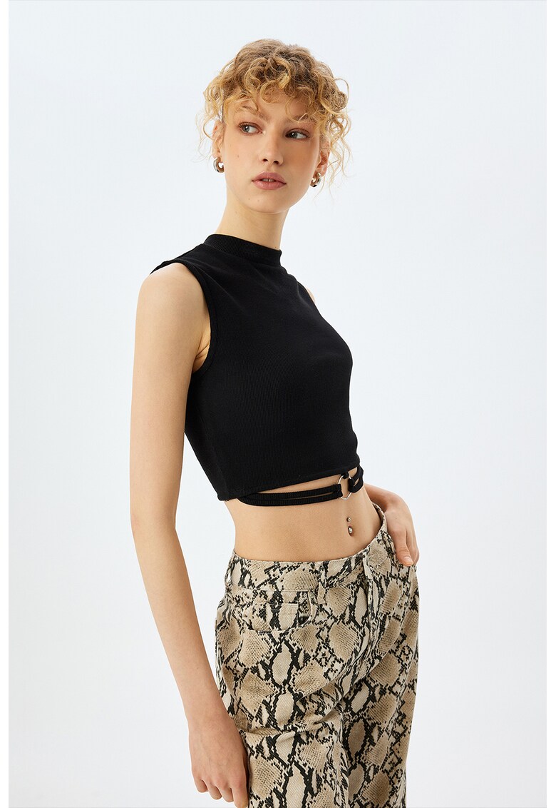 Top crop din amestec de bumbac - Negru