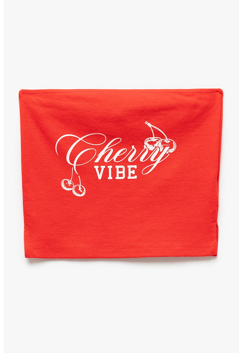 Top crop cu imprimeu text Bandeau