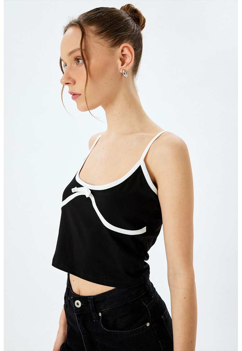 Top crop din amestec de bumbac - Alb/Negru