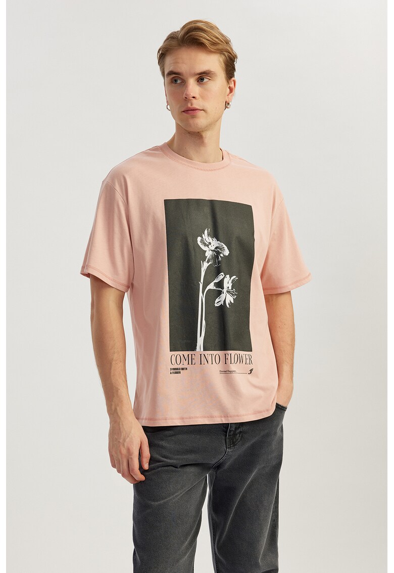 Tricou cu imprimeu poza - Alb/Negru/Roz somon