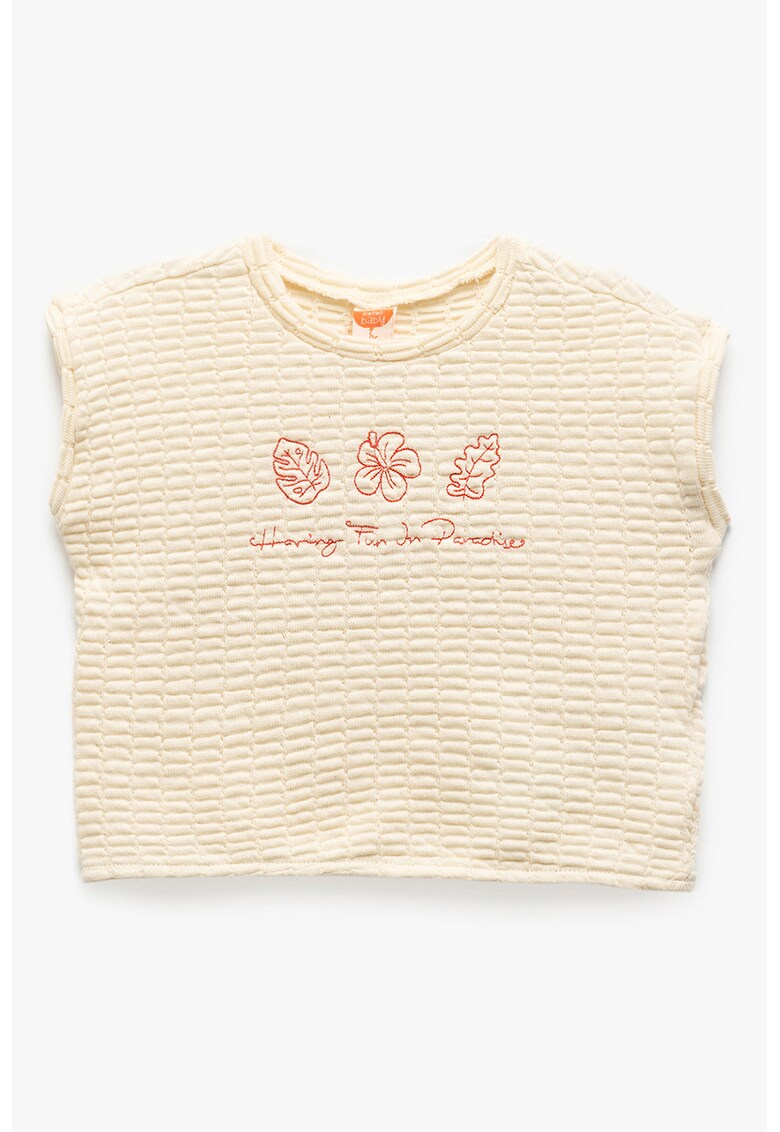 Tricou texturat cu broderie - Coral/Galben pal